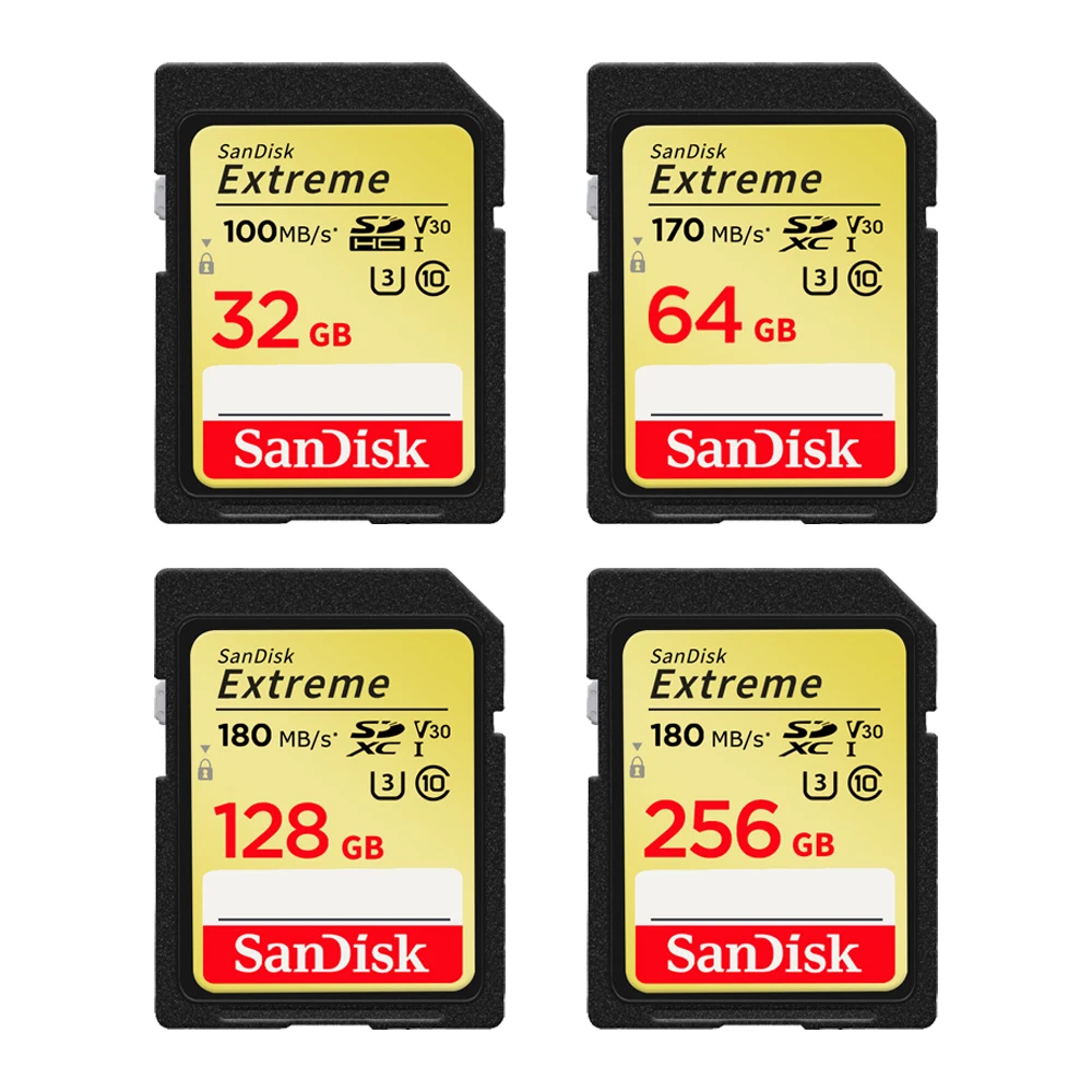 

SanDisk Extreme SD UHS-I Card 32GB/64G/128G/256GB C10 U3 V30 Support 4K UHD Video For Camera Car DV SLR Memory Cards For Camera