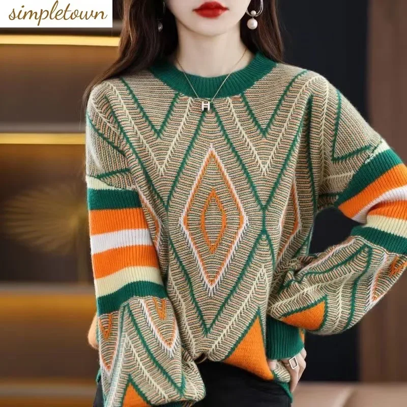 

2023 Autumn/Winter Korean Edition New Thickened Round Neck Sweater for Women Loose and Lazy Knitted Versatile Sweater