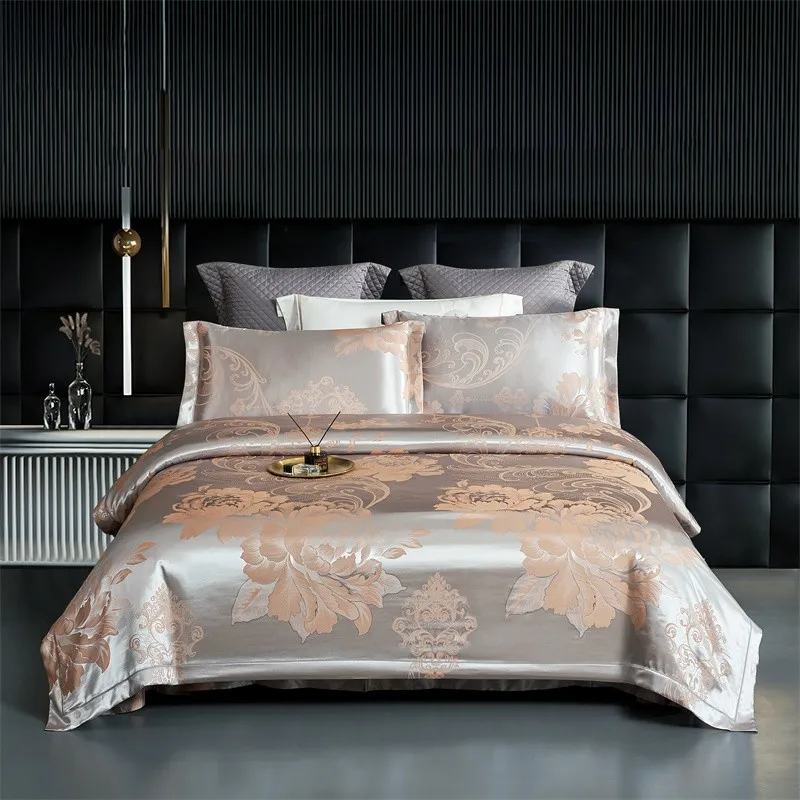 

Luxury Quality Jacquard Bedding Set Ultra Soft Comfortable Flowers Duvet Cover Breathable Bed Sheet Pillowcase 4Pcs Double Queen