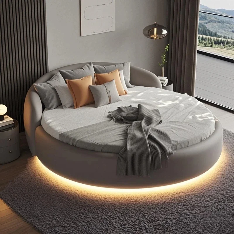 

Modern Luxury Leather Large Round Bed 2 People Marriage Beds Double Bed Bases And Frames Full Size Bed Frame 200cm 220cm