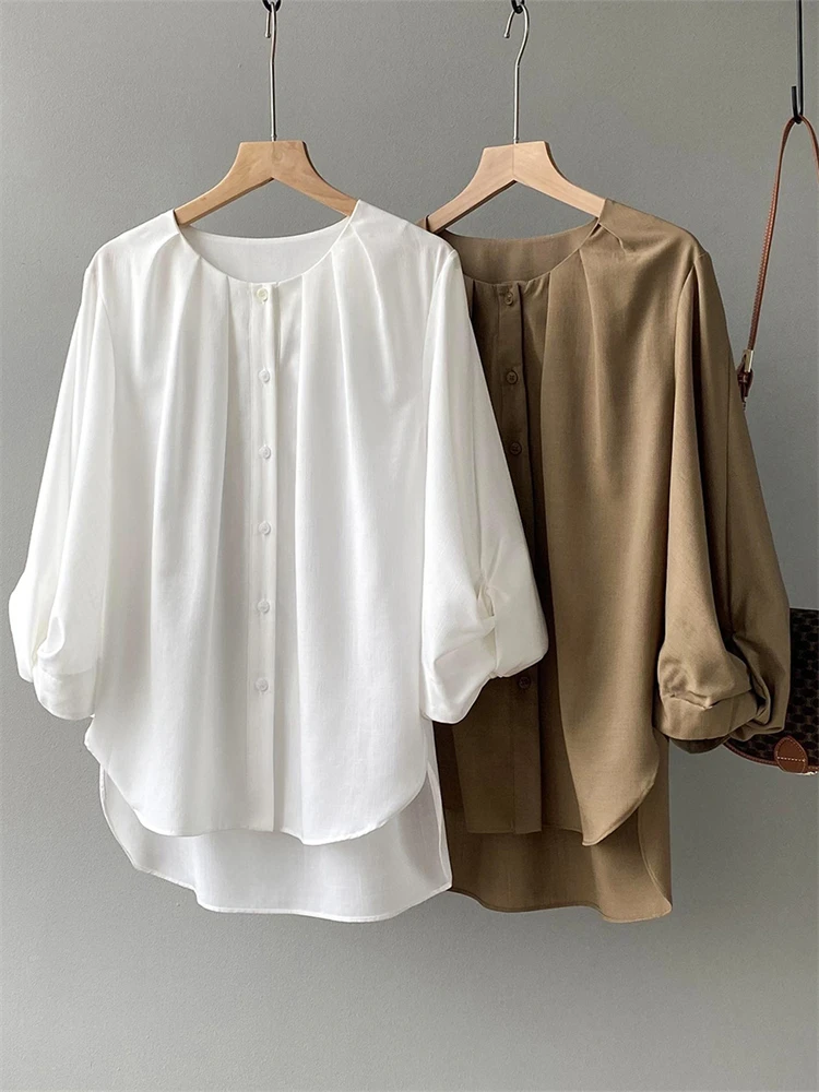 Women Blouse Female Shirt Summer Women Blouses Spring Maxi Blusas Casual Elegant Vintage Long Sleeve Cotton Oversize Loose White