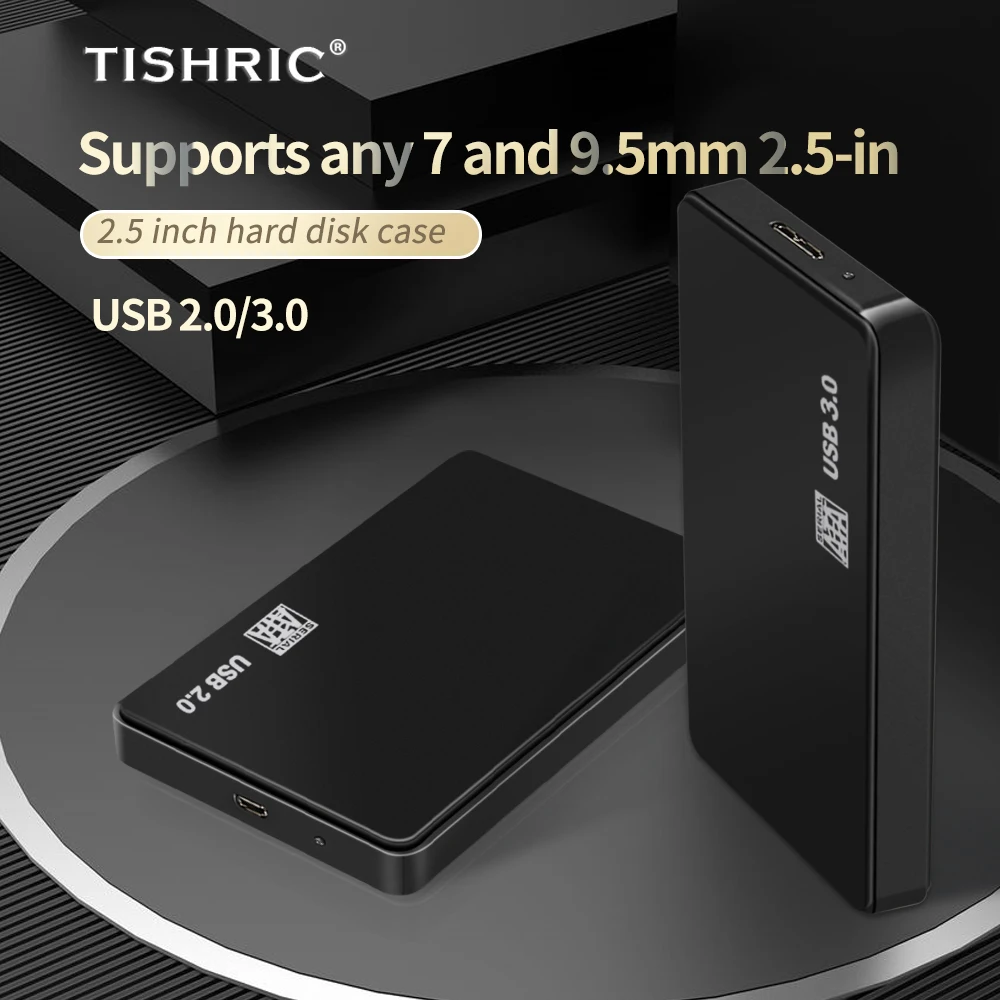 

TISHRIC 2.5-inch Hard Drive Enclosure Tool-free installation Compatible with 7mm/9.5mm laptop hard drives USB 3.0 high-speed