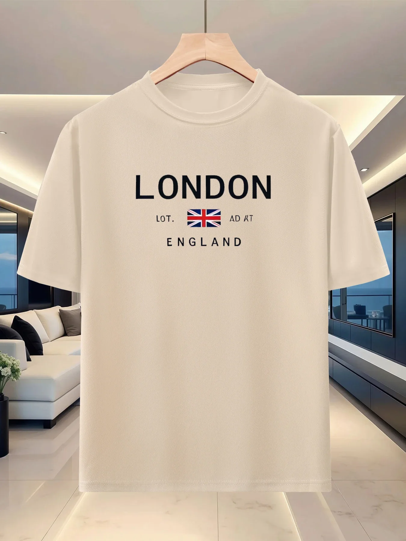 2026 Men's Round Neck Short Sleeve T-shirt Casual Sporty Versatile European American Lettering London Print Tops Breathable Tee
