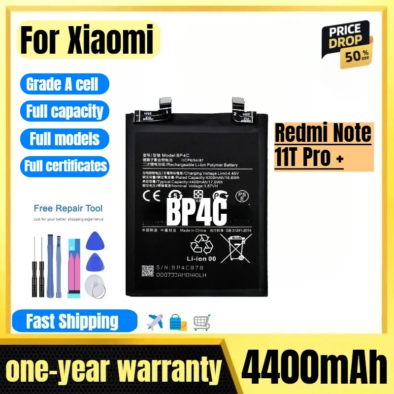 BP4C for Xiaomi Redmi Note 11T Pro + Mobile Phone Battery High Quality High Capacity Replacement Bateria Grade A Cell with Tools