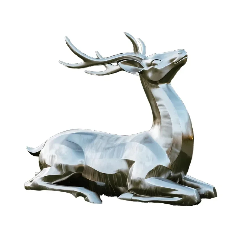 

Stainless steel deer carving, outdoor garden animal decoration, metal polished decorative ornament