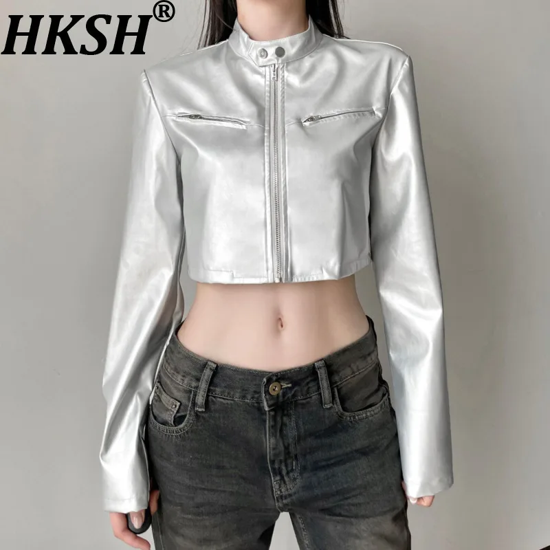

HKSH Весенне-Осенняя новая женская короткая куртка с воротником-стойкой, однотонное сексуальное пальто в мотоциклетном стиле, универсальное модное пальто в стиле хип-хоп HK15957