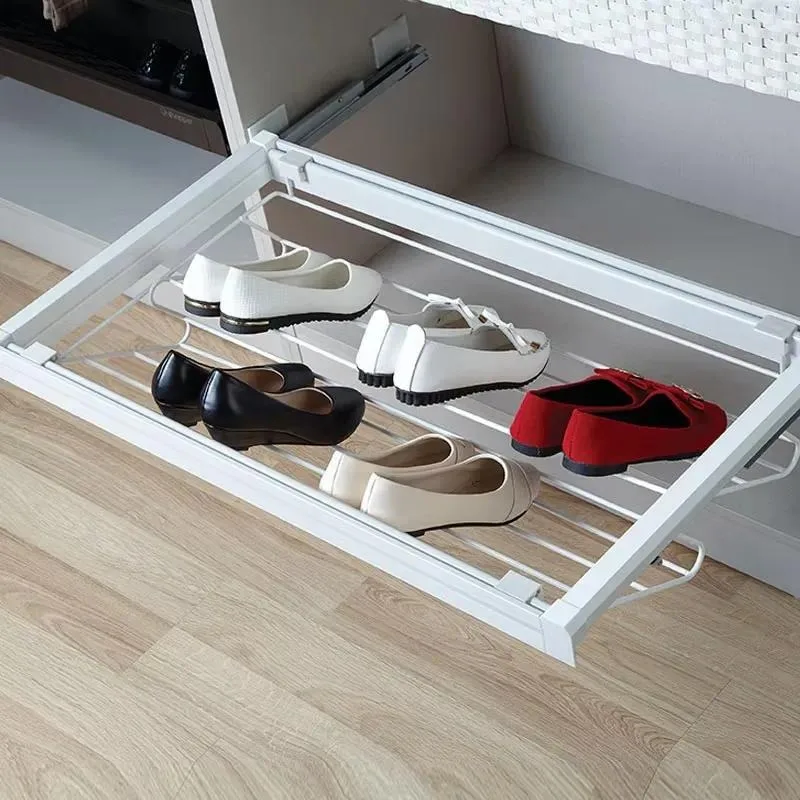 Double Aluminum Frame Pull Out Cabinet Wardrobe Shoe Rack Storage