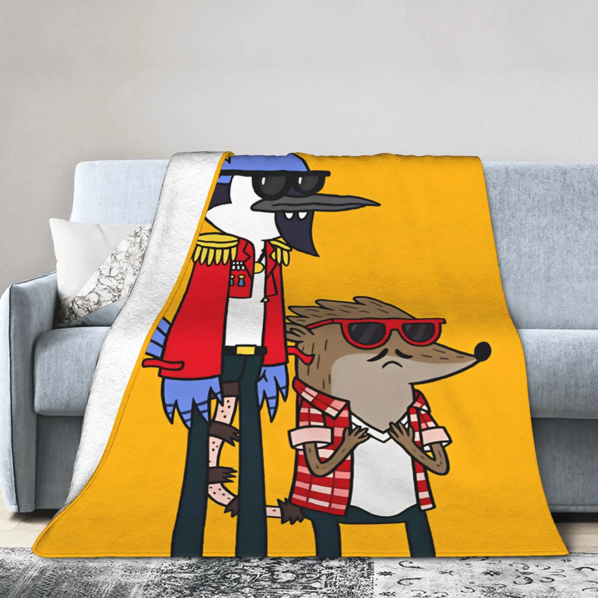Mordecai And Rigby Regular Show Cartoon Characters Flannel Blanket  Warm Soft Throw Blanket for Bedroom Bedspread Sofa Bed Cover