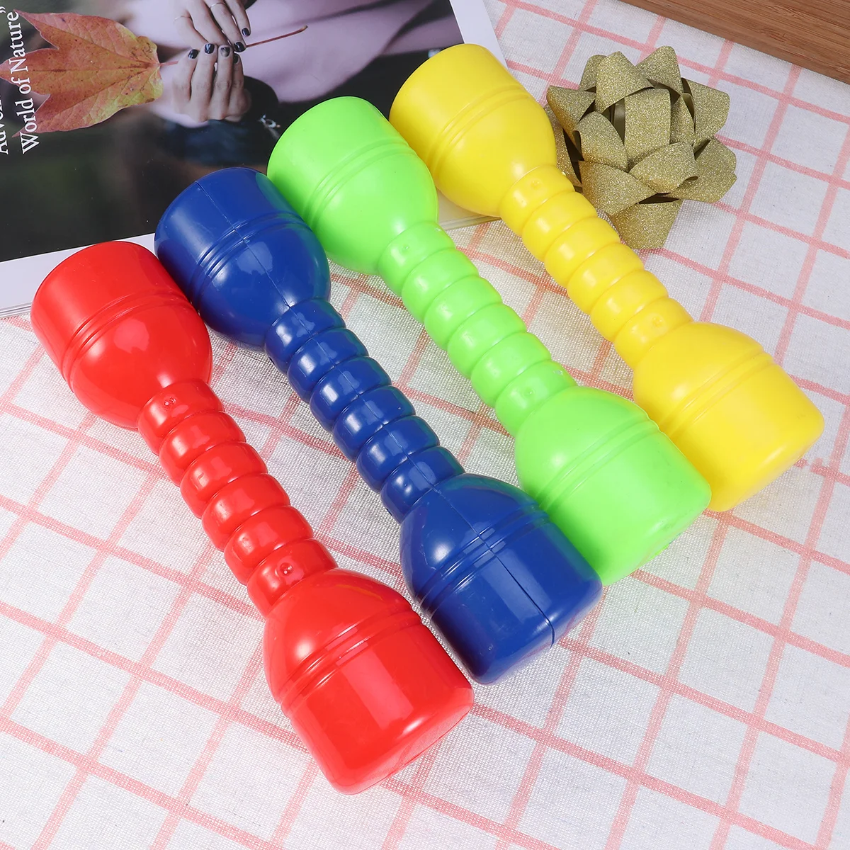 

6 Pcs Plastic Dumbbells Ergonomic Children Morning Exercise Barbells Hand Bar for Kindergarten (Random Color)