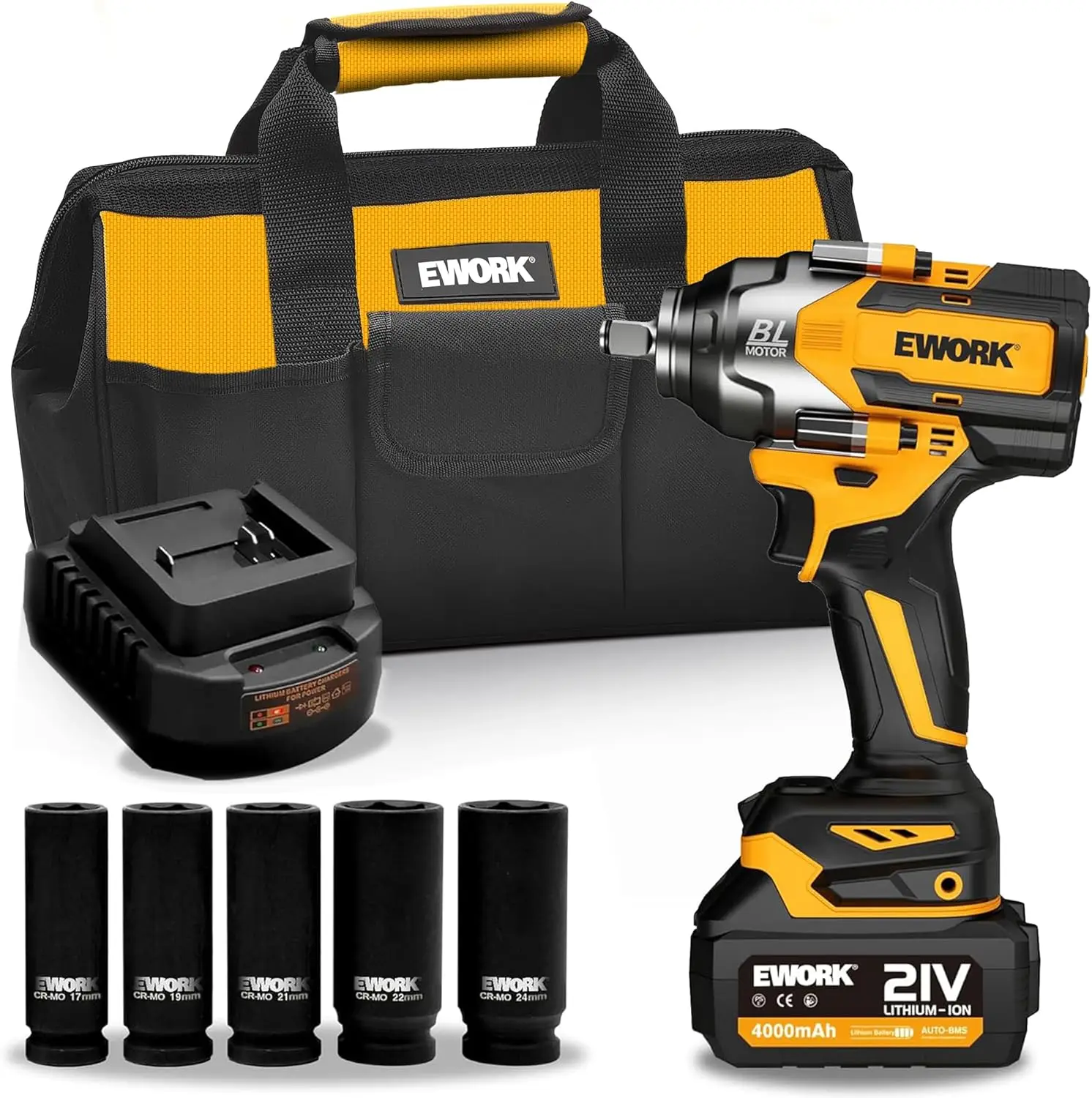 

Cordless Impact Wrench 1/2 inch 21V Brushless High Torque Impact Gun Max 700 Ft-lbs Power Impact Wrenches with 4.0Ah Li-ion Batt