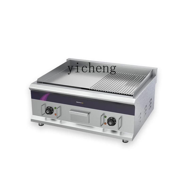 

TQH Electric Grilling Furnace Commercial Thickened Half Flat Half Pit Teppanyaki Grilled Squid Pancake Machine Equipment
