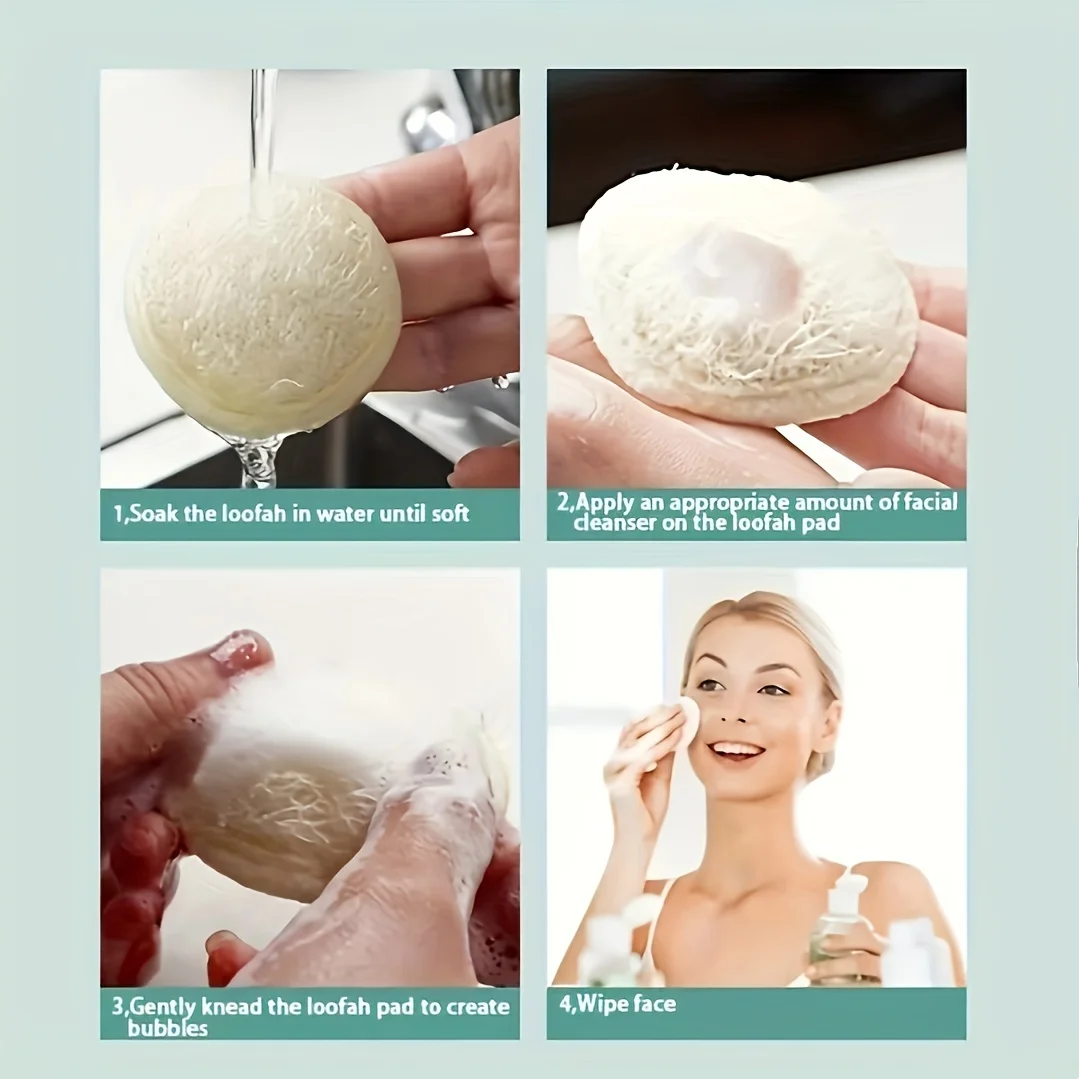 천연 수세미 3개, 얼굴 클렌징 퍼프, 클렌징 타월, 수세미 각질 제거제, 수세미 메이크업 리무버 타월, 딥 클렌징 페이스 타월, 남녀 공용 세안 및 목욕용, 천연 및 무공해, 훌륭한 클렌징 도우미