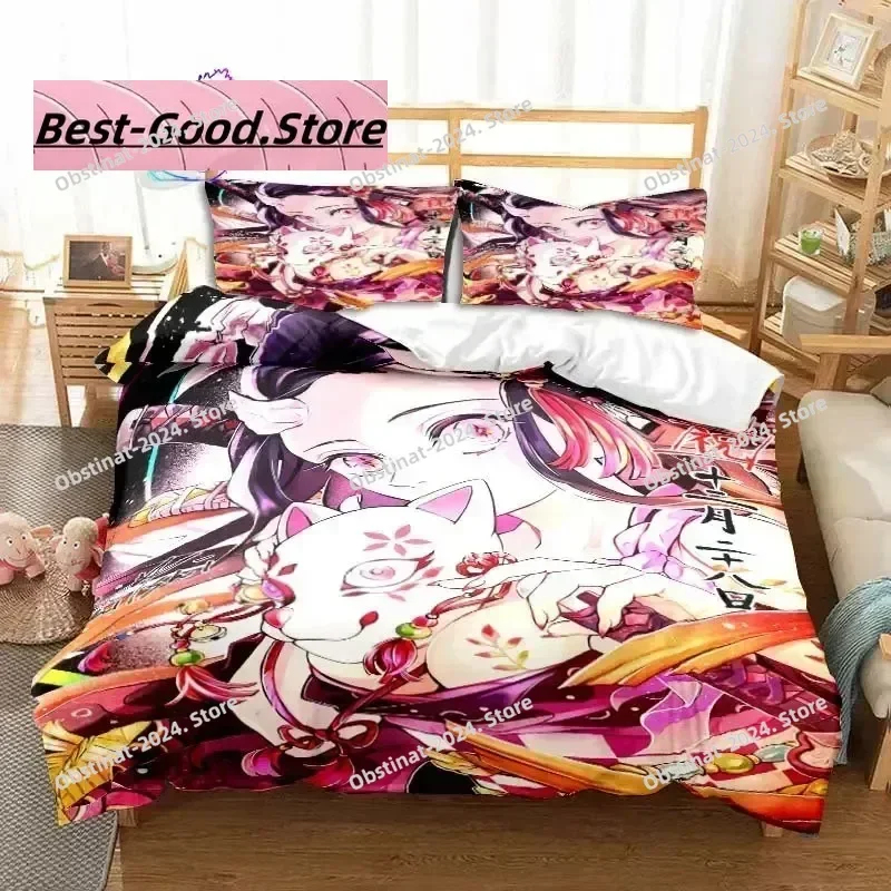 

Kamado Nezuko Anime Demon Slayer Bedding Set Printed Bed Set With Pillowcase Bed Duvet Cover Soft Single Double Queen King Size