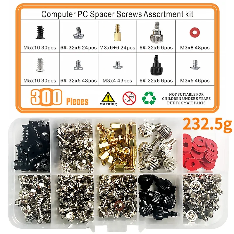 228/280/300/332/360PCS/box Hard Disk DIY Motherboard PC Computer Assemble Case Screw Bolt Standoff Washer Set Assortment Kit