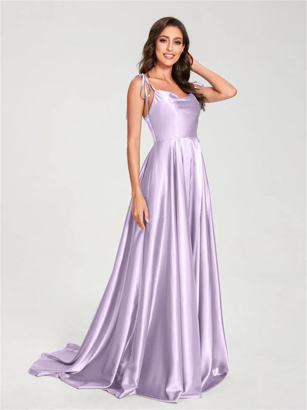 

Shiyicey 2024 Simple Sleeveless Cowl Neck Prom Dresses with Slit A Line Spaghetti Straps Long Formal Prom Cocktail Gowns Women