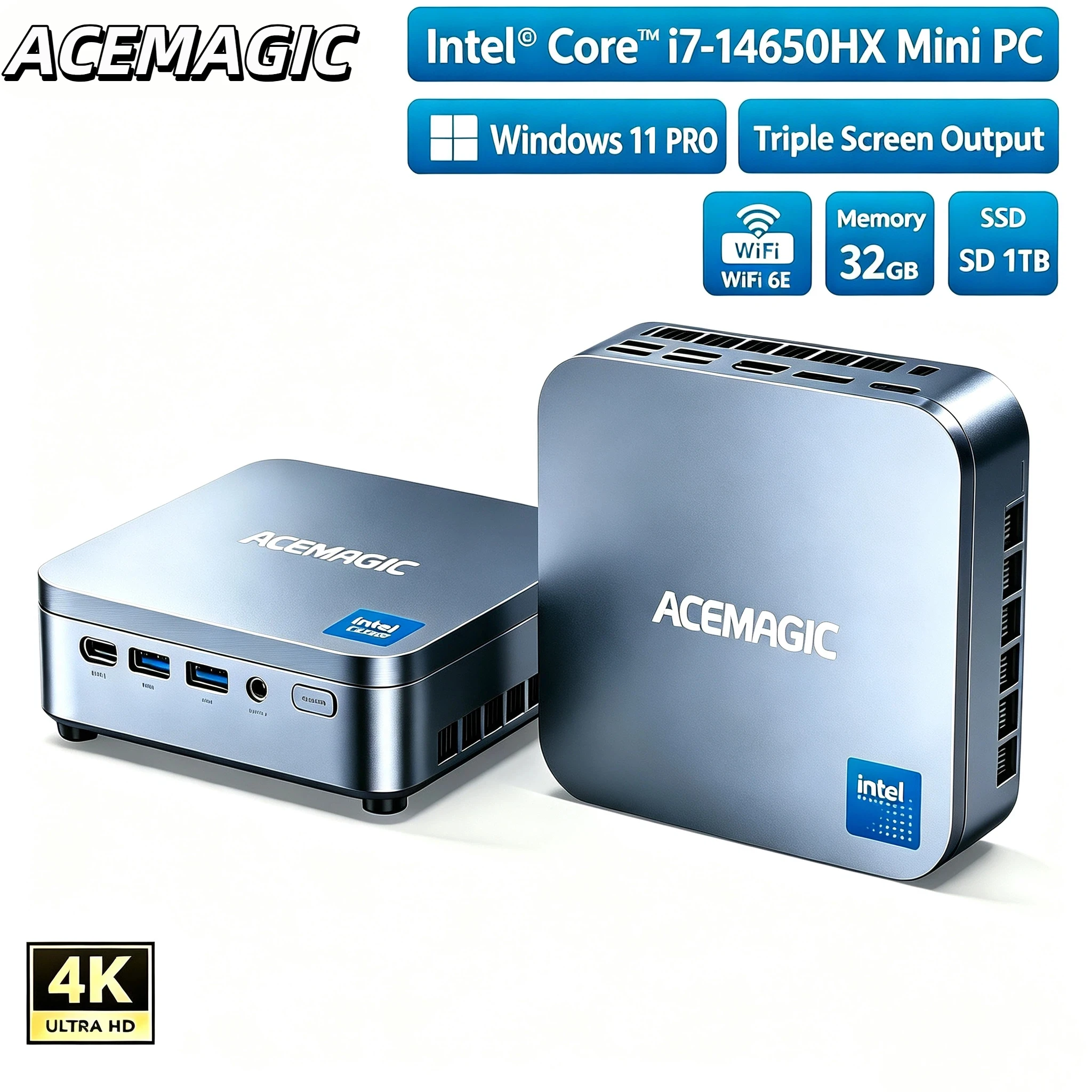 ACEMAGIC Intel Core I7-14650HX Mini-PC 32GB DDR5 RAM 1TB NVMe SSD Gaming-Workstation Windows 11 Pro 4K Triple-Display WiFi 6E