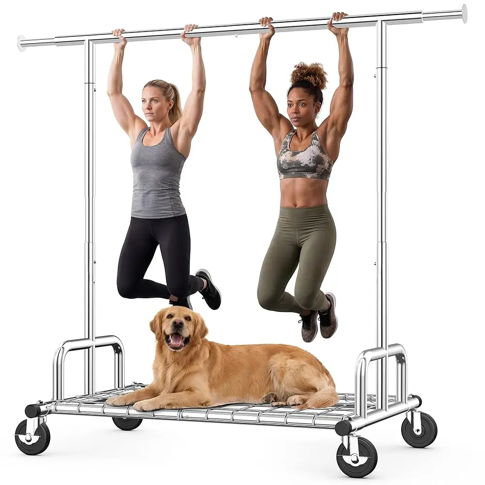 

Free ShippingHeavy Duty Clothes Rack Load 525 LBS, 75''W Adjustable Garment Rack, Rolling Clothing Rack for Hanging Clothes with