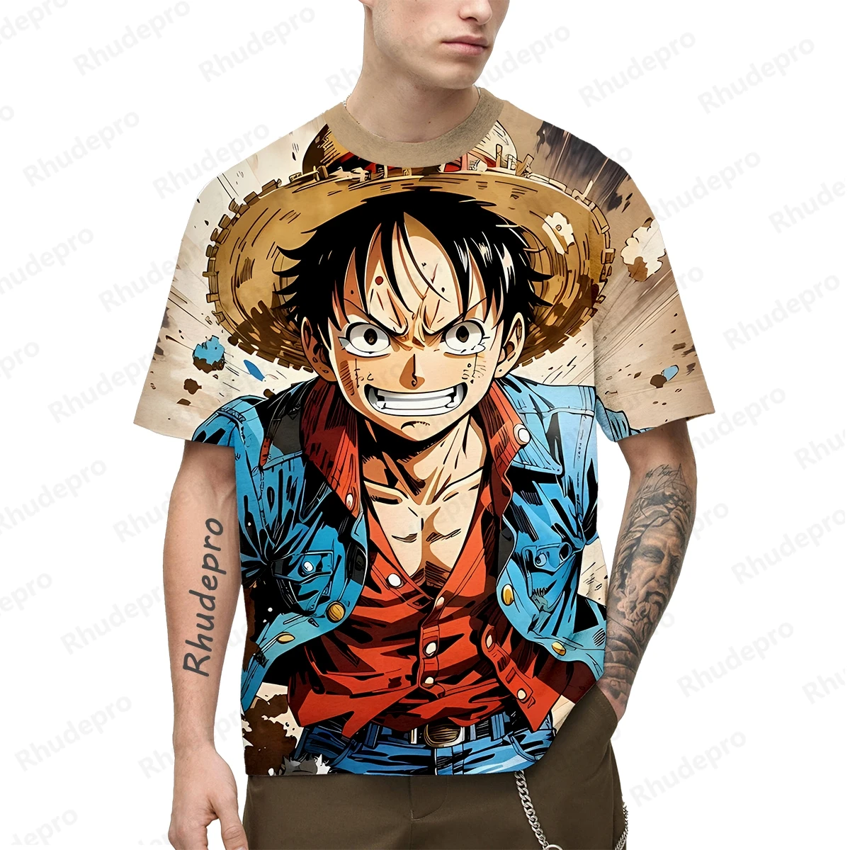 ワンピース夏メンズアニメ 3D 印刷コスプレ Tシャツ女性と子供のストリート Tシャツラージトップ 2025/6 特大