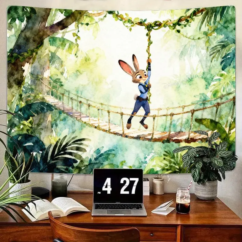 

1 шт. Гобелен Disney Zootopia Judy Hopps Jungle Adventure. Акварельный лес, настенное искусство для декора детской комнаты, спальни, милый кролик, подарок