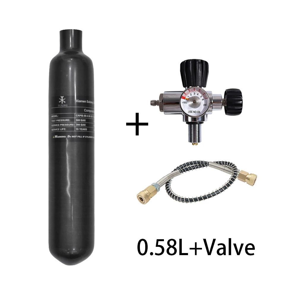 Imagem -03 - Tuxing 300bar 4500psi 058l 580cc Cilindro de Fibra de Carbono com Válvula Reguladora Hpa Tanque Garrafa de Alta Pressão para Mergulho M18 1.5