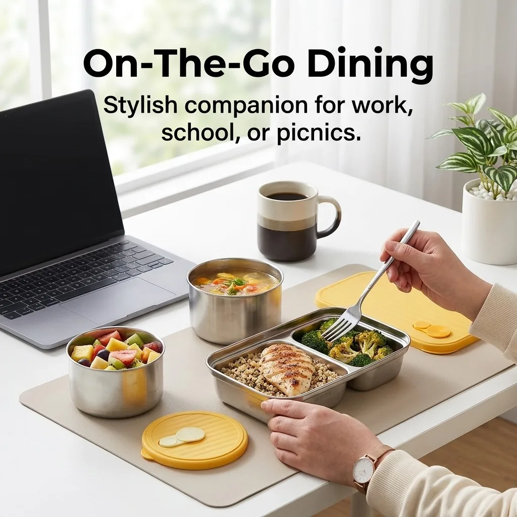 304 Stainless Steel Bento Box Microwave Safe Lunch Box Set Kids Adults 3 Compartment Meal Prep Food Storage Containers Leakproof