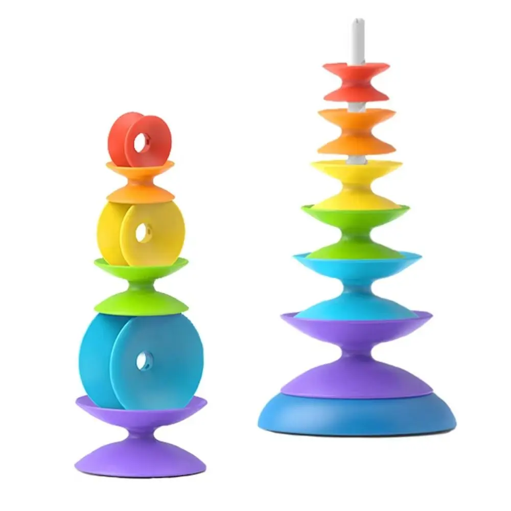 Ferrule Regenbogen Stapelspielzeug Rotierende Montessori Regenbogen Drehring Turm Stapelbare Früherziehung Stapelblöcke Baby