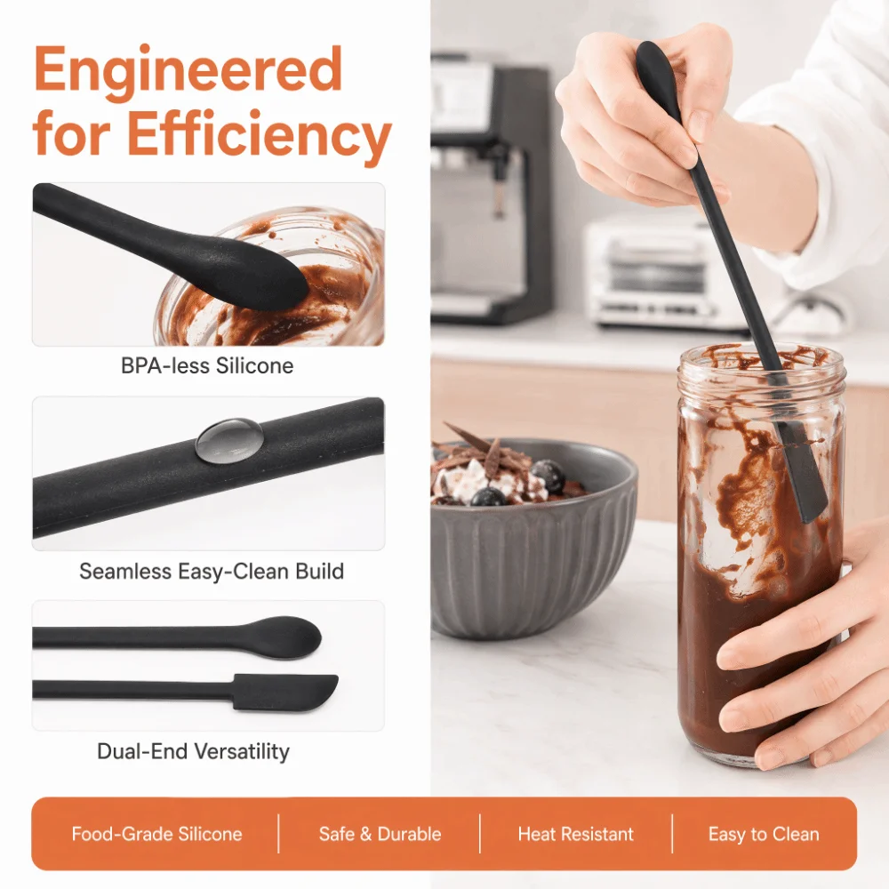 3pcs Food Grade Silicone Silicone Spatula Set Long Handle Double-headed Double Head Spatula Three Sizes Curved Scoop