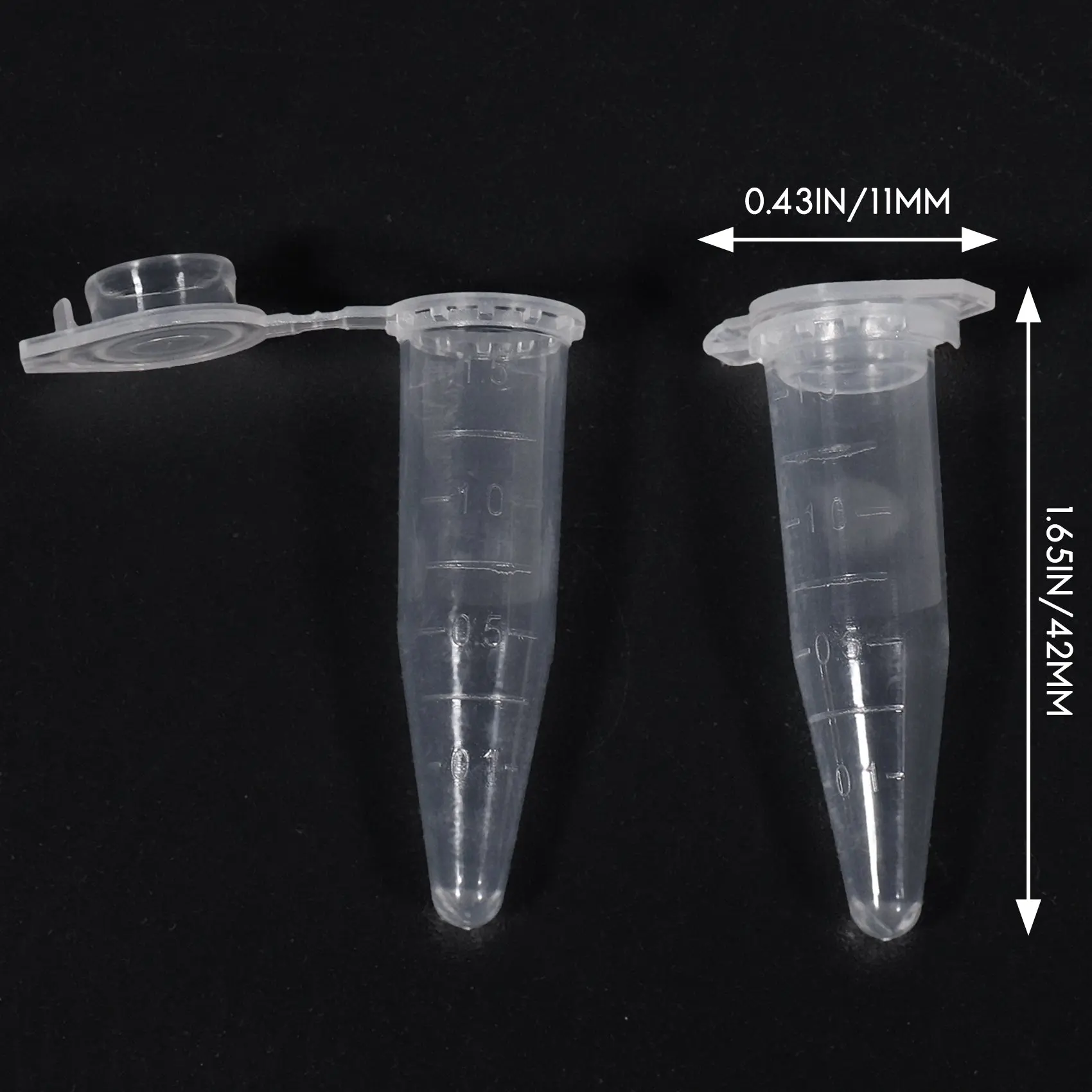 100 buah 1.5ml Lab Mini plastik tabung uji sentrifugal tutup jepret 42x11mm bening