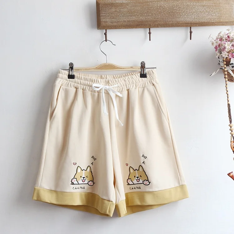 

Cute ex Summer orts Japanese Sle Country Dog Patched Loose Fre Versatile Cotton Straight Leg Pants for Men And Women