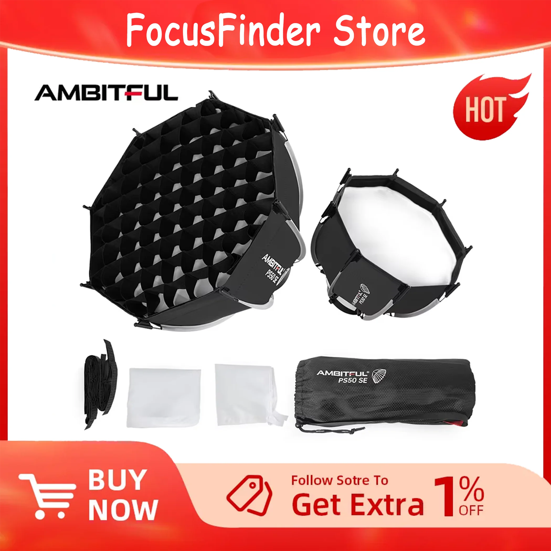 AMBITFUL PS30/PS50 SE 30cm 55cm mini Quickly Release Bowens Mount Octagon Softbox + Honeycomb Grid Outdoor SoftBox for LED Flash