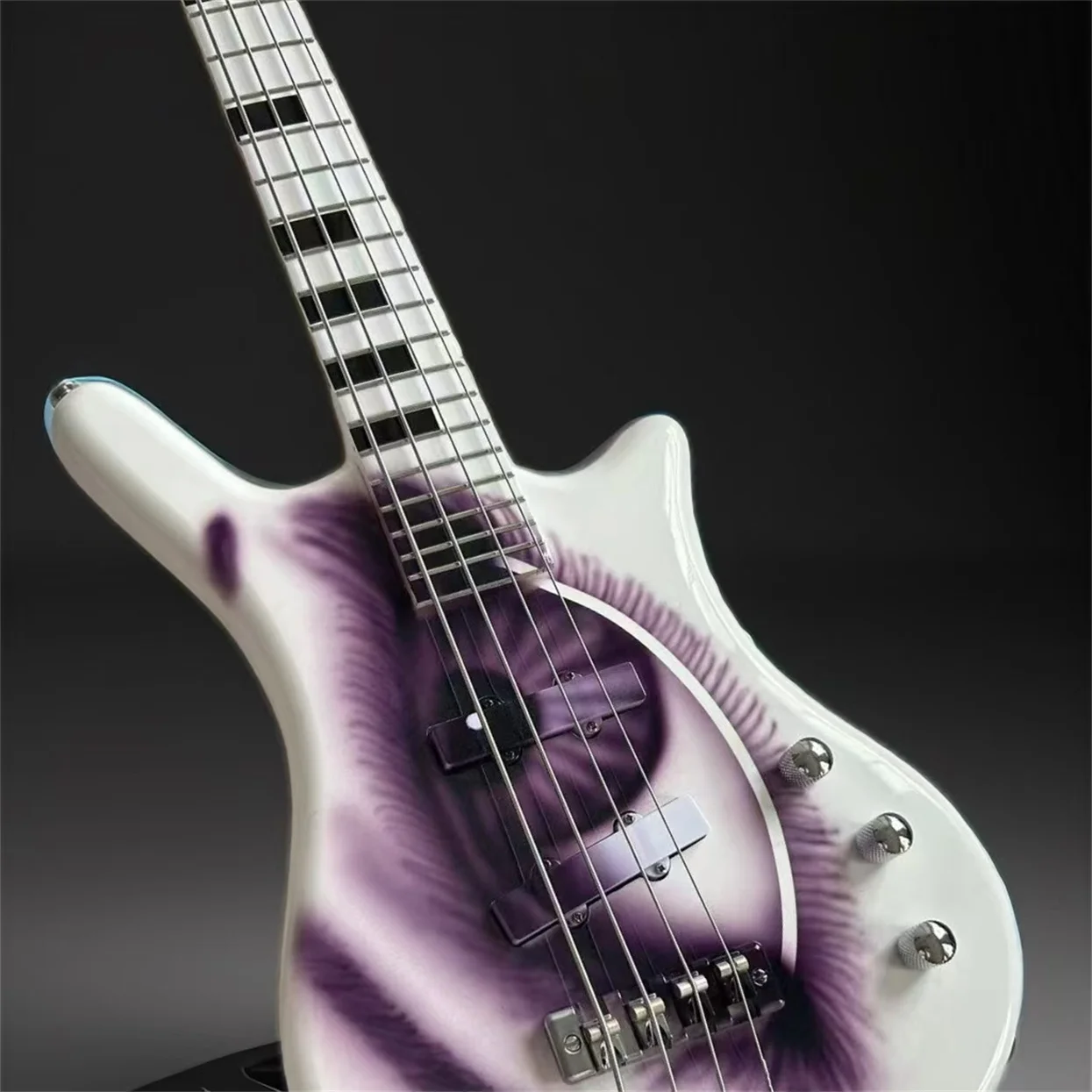 4 Strings Prince Symbol Cloud One EYE White Electric Bass Guitar Hand Work Paint,Black Block Inlay