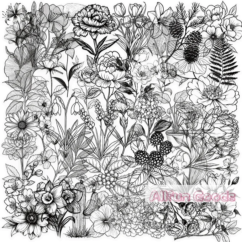 50 autocollants transparents noirs et blancs vintage à motifs floraux, créatifs pour ordinateur portable, scrapbooking, décoration, autocollants en PET