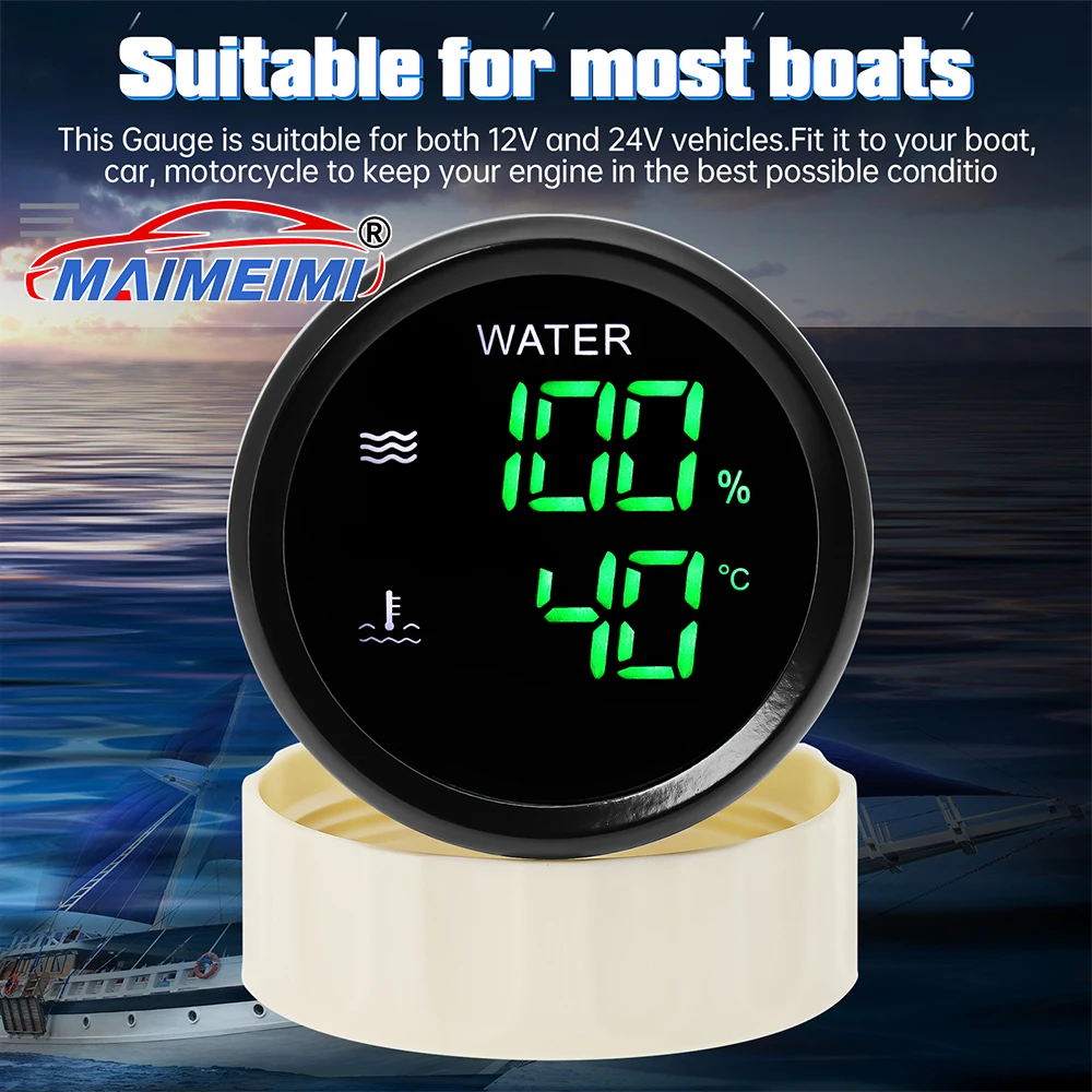 2 In1 Dual Car Digital Gauge Water Level Meter+Water Temp Gauge with Alarm green LED Auto Car Gauge