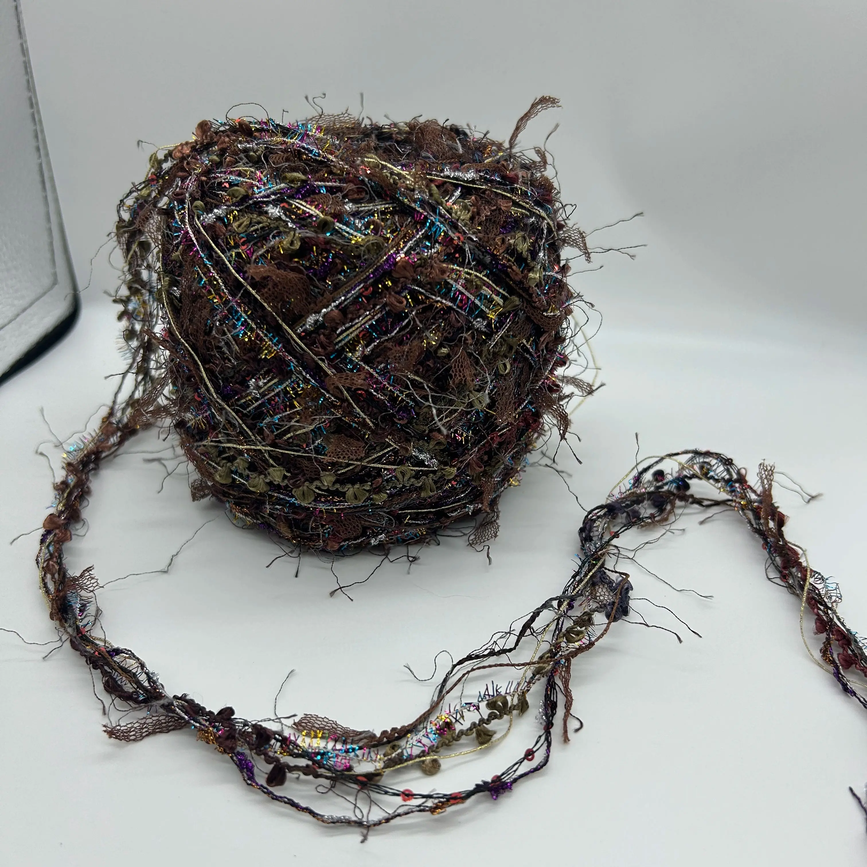 

100g Dark Academia Gothic Mixed Fiber Art Yarn Shimmer Sequins Lace Textured Handspun Knitting Yarn for Crochet DIY Craft Fiber