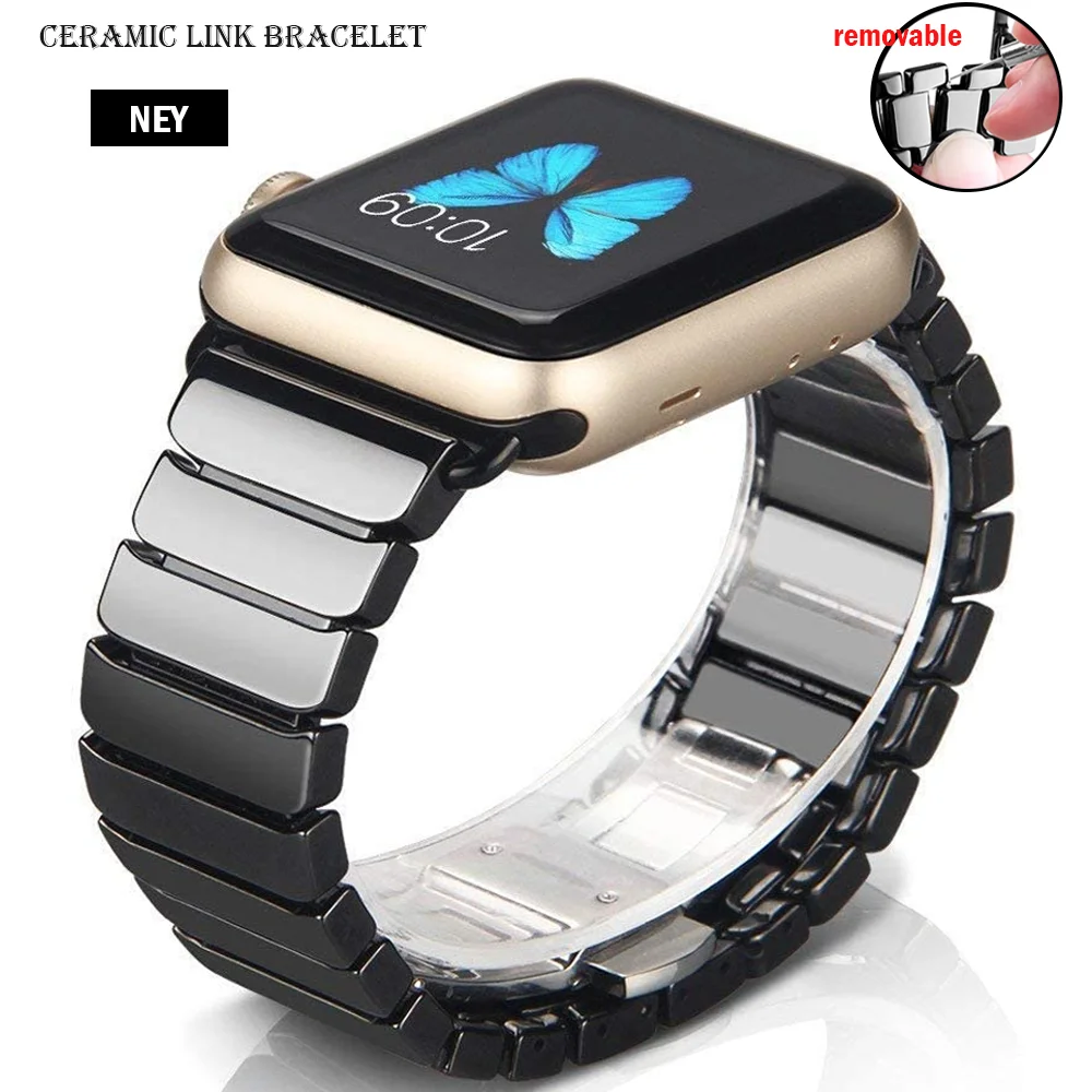 Ceramic Link bracelet for Apple Watch ultra Band 49mm 44mm 42mm 38mm 40mm luxury strap iWatch series 8 7 6 se 5 4 3 41mm 45mm