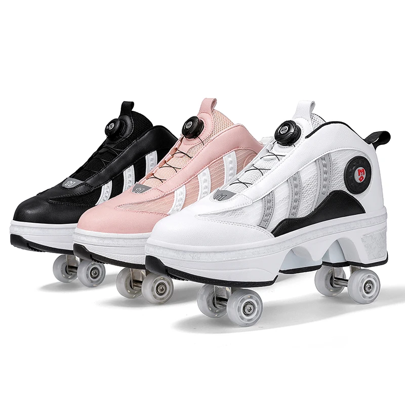 Student Rotating Buckle Transformation Four Wheel Skating Shoes 34-43 Outdoor Rampage Shoes  Sports Youth Fashion Kids Sneakers