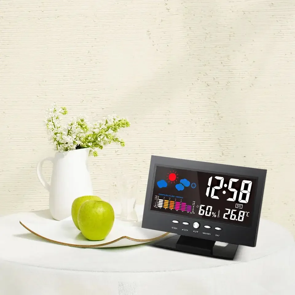 Weather Station Alarm Clock Forecast Alarm Clock Indoor Outdoor color screen display temperature humidity  voice-activated clock