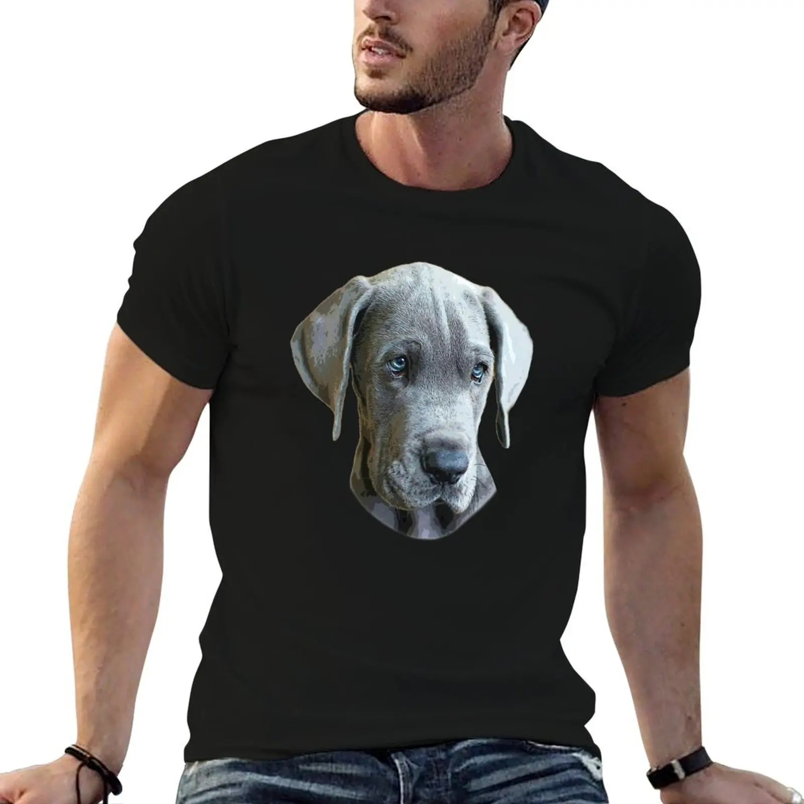 

Great casual T-Shirt Dane shirt man t funny shirts Blue Puppy t Dog cotton