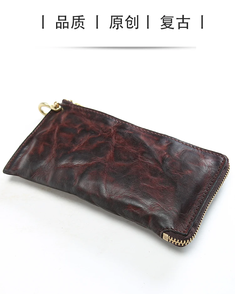simple designer genuine leather men's women's clutch bag fashion vintage high quality real cow leather ID multi-card wallet