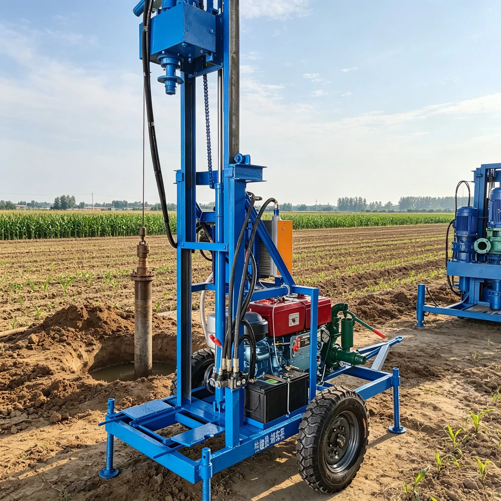 Mini Agricultural Water Well Drilling Rig Mobile Rotary 70m Depth Diesel for Small Farm Groundwater Supply Borehole Device