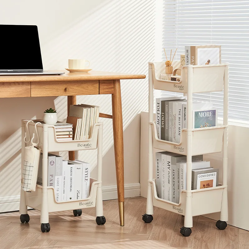 Distribution of three-layer trolley shelves, household removable tables, books, and bookshelves