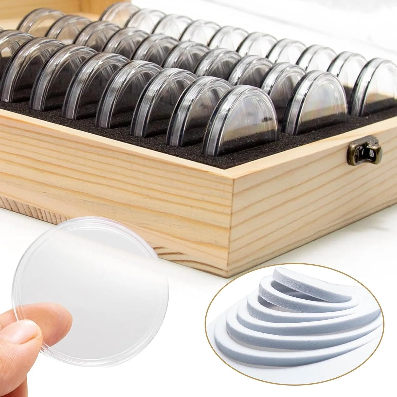30PCS Coin Capsules Wooden Holder Commemorative Collection Case Coin Storage Box with Lock Coins Case for 20/25/30/35/40/46mm