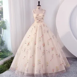 Evening Dresses Women 2024 Elegant Spaghetti Strap Embroidery Flowers Fairy Ball Gown Simple Sleeveless Party Vestidos De Festa