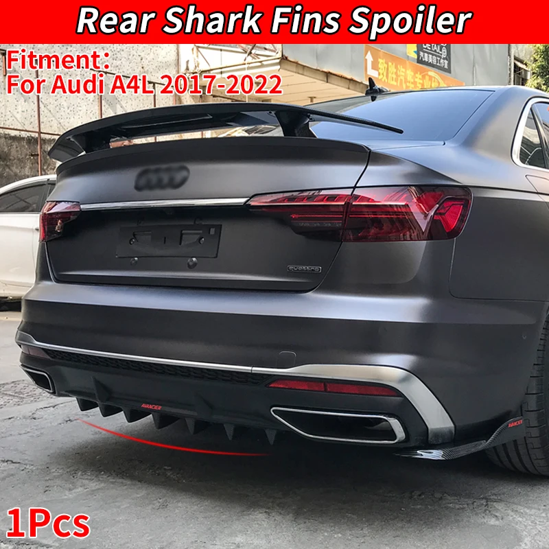 

For Audi A4 2017-2022 2019 2021 Car Rear Bumper Lip Diffuser Shark Fins Spoiler Body Kit Protector Gloss Black Accessories ABS