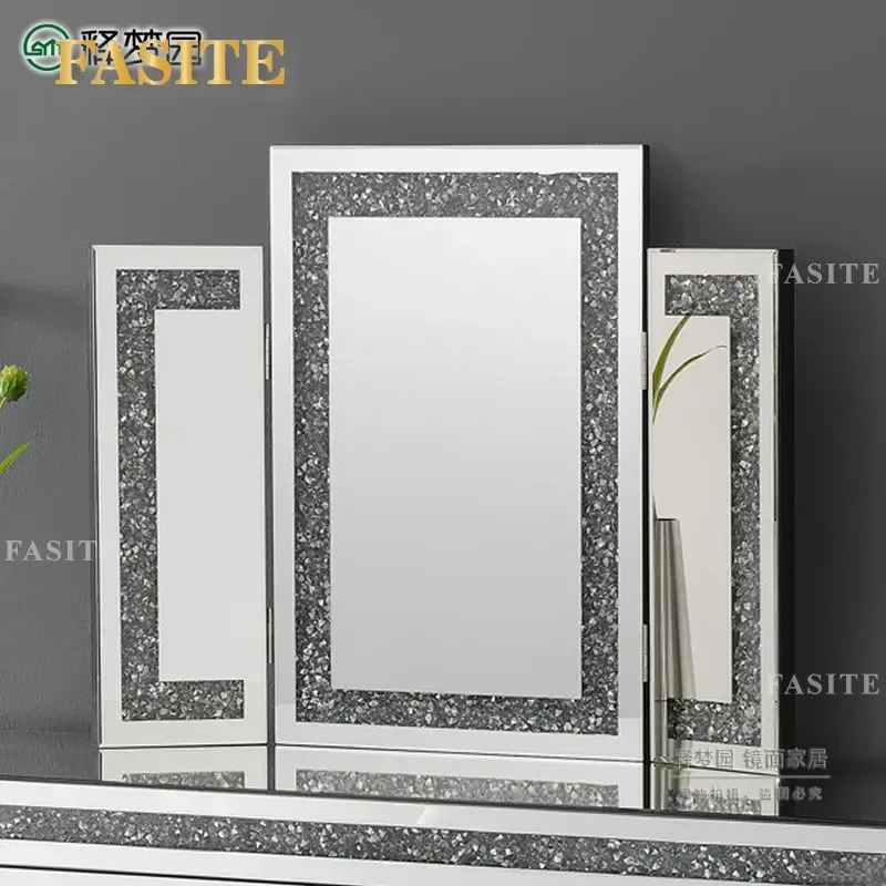 For European Modern Light Luxury Bedroom Dresser Tri-fold Makeup Mirror Desktop Three-sided Vanity Mirror Household Furniture