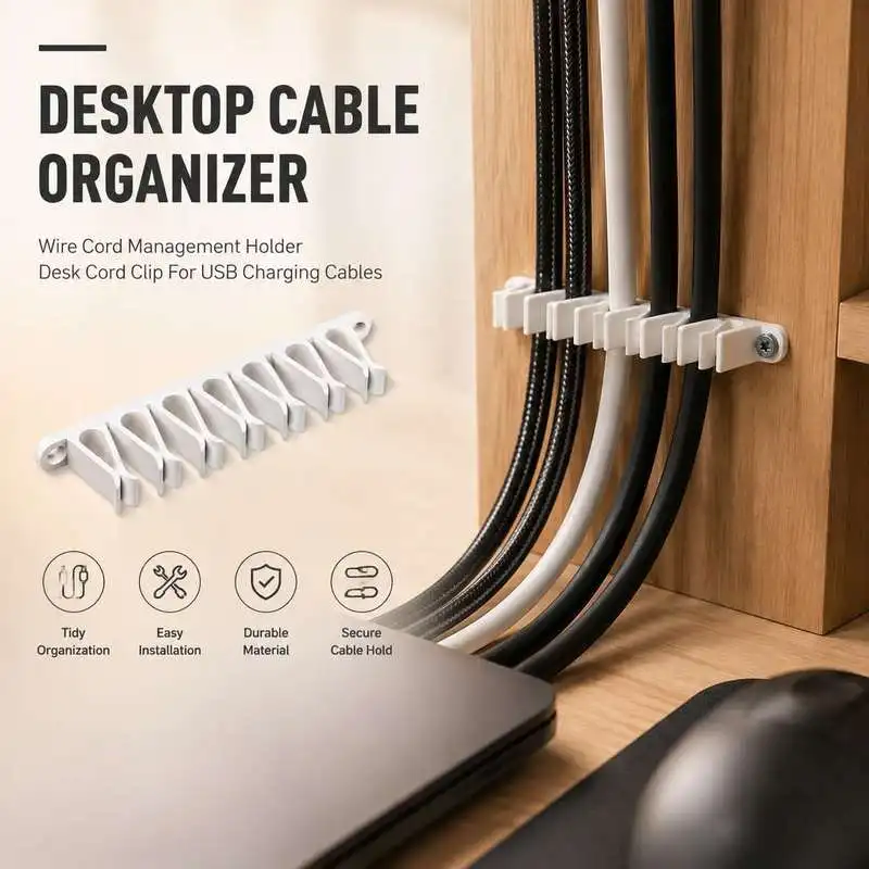 Desktop Cable Organizer Wire Cord Management Holder Desk Cord Clip For USB Charging Cables