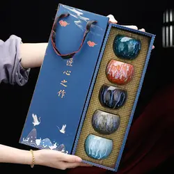Kiln-changing Dragon Egg Five-element Cup-style personality building lamp tea cup set ceramic Kung Fu tea set business gift