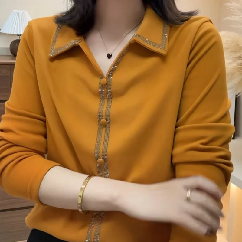 

Осень-зима 2022, новый сращенный пуловер с воротником-поло и пуговицами, модный однотонный универсальный повседневный топ с длинными рукавами