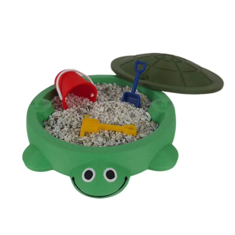 Caja de arena portátil para tortuga, juguete de playa para niños, bonito lavabo de arena de plástico con forma de tortuga verde, se puede utilizar para sujetar arena sin herramientas