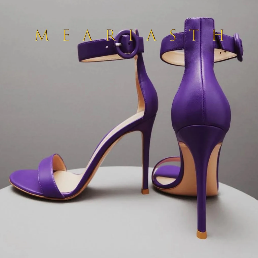 

2025 Summer New Open Toe High Heels Women'S Round Toe Thin Heel Buckle Strap Solid Color Dress Sandals Fashion Simple Office